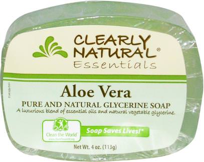 Clearly Natural, Essentials, Pure and Natural Glycerine Soap, Aloe Vera, 4 oz (113 g) ,حمام، الجمال، الصابون