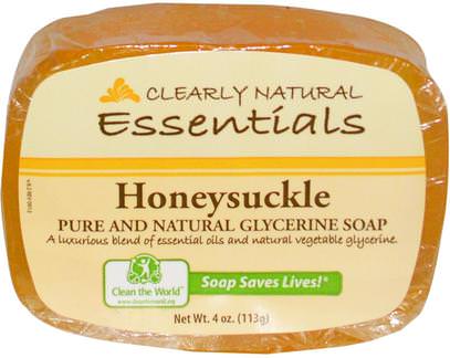 Clearly Natural, Essentials, Pure and Natural Glycerine Soap, Honeysuckle, 4 oz (113 g) ,حمام، الجمال، الصابون