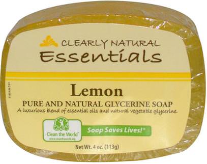 Clearly Natural, Essentials, Pure and Natural Glycerine Soap, Lemon, 4 oz (113 g) ,حمام، الجمال، الصابون