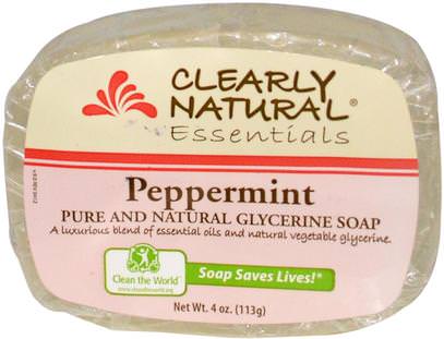Clearly Natural, Essentials, Pure and Natural Glycerine Soap, Peppermint, 4 oz (113 g) ,حمام، الجمال، الصابون