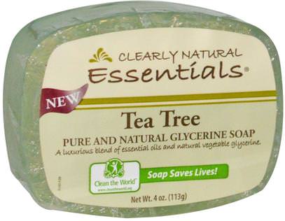 Clearly Natural, Essentials, Pure and Natural Glycerine Soap, Tea Tree, 4 oz (113 g) ,حمام، الجمال، الصابون
