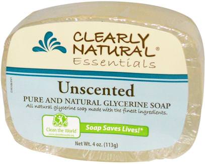 Clearly Natural, Essentials, Pure and Natural Glycerine Soap, Unscented, 4 oz (113 g) ,حمام، الجمال، الصابون