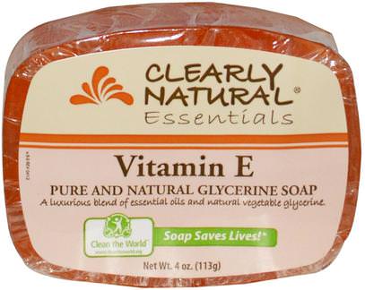 Clearly Natural, Essentials, Pure and Natural Glycerine Soap, Vitamin E, 4 oz (113 g) ,حمام، الجمال، الصابون
