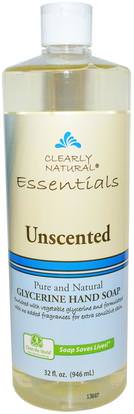 Clearly Natural, Essential, Glycerine Hand Soap, Unscented, 32 fl oz (946 ml) ,حمام، الجمال، الصابون، الغيارات