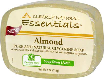 Clearly Natural, Essentials, Pure and Natural Glycerine Soap, Almond, 4 oz (113 g) ,حمام، الجمال، الصابون