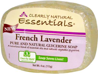 Clearly Natural, Essentials, Pure and Natural Glycerine Soap, French Lavender, 4 oz (113 g) ,حمام، الجمال، الصابون