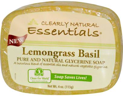 Clearly Natural, Essentials, Pure and Natural Glycerine Soap, Lemongrass Basil, 4 oz (113 g) ,حمام، الجمال، الصابون