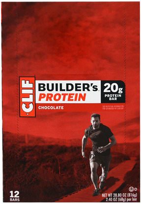Clif Bar, Builders Protein Bar, Chocolate, 12 Bars, 2.4 oz (68 g) Each ,والرياضة، والبروتين أشرطة