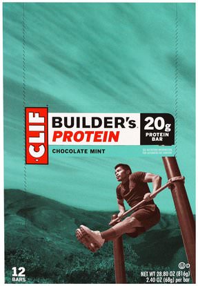Clif Bar, Builders Protein Bar, Chocolate Mint, 12 Bars, 2.40 oz (68 g) Each ,والرياضة، والبروتين أشرطة