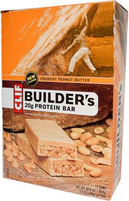 Clif Bar, Builders Protein Bar, Crunchy Peanut Butter, 12 Bars, 2.4 oz (68 g) Each ,والرياضة، والبروتين أشرطة