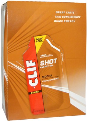 Clif Bar, Clif Shot Energy Gel, Mocha, +50 mg Caffeine, 24 Packets, 1.20 oz (34 g) Each ,والرياضة، بالكهرباء شرب التجديد