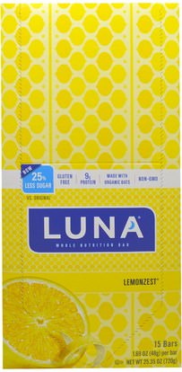 Clif Bar, Luna Whole Nutrition Bar, Lemonzest, 15 Bars, 1.69 oz (48 g) Each ,والصحة، والمرأة، والمنتجات الرياضية النسائية