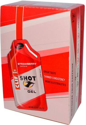 Clif Bar, Shot Energy Gel, Strawberry + Caffeine, 24 Packets, 1.2 oz (34 g) Each ,والرياضة، بالكهرباء شرب التجديد