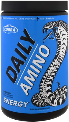 Cobra Labs, Daily Amino, Energy, Blue Raspberry Rush, 9.0 oz (255 g) ,والرياضة، والمكملات الغذائية، بكا (متفرعة سلسلة الأحماض الأمينية)