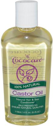 Cococare, 100% Natural Castor Oil, 4 fl oz (118 ml) ,الصحة، الجلد، زيت التدليك، حمام، الجمال، الشعر، فروة الرأس