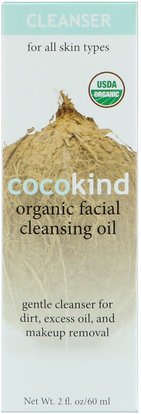 Cocokind, Organic Facial Cleansing Oil, For All Skin Types, 2 fl oz (60 ml) ,الصحة، الجلد، حمام، زيوت التجميل، زيوت العناية بالوجه، الجمال، زيت زيت جوز الهند