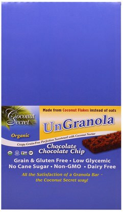 Coconut Secret, Organic Chocolate Chocolate Chip Ungranola Bar, 12 Bars, 1.2 oz (34 g) Each ,الطعام، الوجبات الخفيفة، الوجبات الصحية الصحية، المكملات الغذائية، الحانات الغذائية