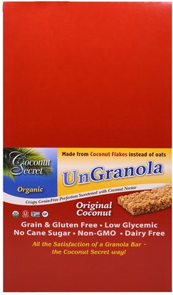 Coconut Secret, Organic Original Coconut Ungranola Bar, 12 Bars, 1.2 oz (34 g) Each ,الطعام، الوجبات الخفيفة، الوجبات الصحية الصحية، المكملات الغذائية، الحانات الغذائية