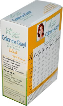 Herb-sa Light Mountain, Color the Gray! Natural Hair Color & Conditioner, Black, 7 oz (198 g)