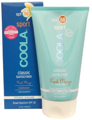 COOLA Organic Suncare Collection, Classic Sport, Classic Sunscreen, SPF 50, Fresh Mango, 5 fl oz (148 ml) ,حمام، الجمال، واقية من الشمس، سف 50-75