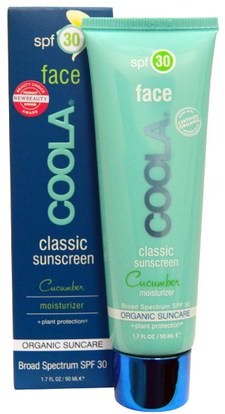 COOLA Organic Suncare Collection, Face, Classic Sunscreen, SPF 30, Cucumber, 1.7 fl oz (50 ml) ,حمام، الجمال، واقية من الشمس، سف 30-45