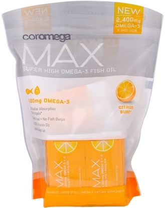 Coromega, Max, Super High Omega-3 Fish Oil, Citrus Burst, 60 Squeeze Shots, (2.5 g) Each ,المكملات الغذائية، إيفا أوميجا 3 6 9 (إيبا دا)، دا، إيبا، فيش أويل