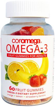 Coromega, Omega-3, Fruit Gummies for Adults, Orange, Lemon, Strawberry Banana, 60 Fruit Gummies ,المكملات الغذائية، إيفا أوميجا 3 6 9 (إيبا دا)، دا، إيبا