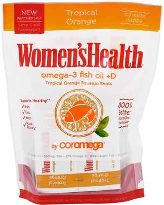 Coromega, Womens Health, Omega-3 Fish Oil + D, Tropical Orange, 30 Packets, 2.5 g Each ,المكملات الغذائية، إيفا أوميجا 3 6 9 (إيبا دا)، دا، إيبا، فيش أويل