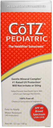 Cotz, Pediatric, Sunscreen, SPF 40, 3.5 oz (100 g) ,حمام، الجمال، واقية من الشمس، سف 30-45، والأطفال والطفل واقية من الشمس