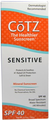 Cotz, The Healthier Sunscreen, Sensitive, SPF 40, 3.5 oz (100 g) ,حمام، الجمال، واقية من الشمس، سف 30-45