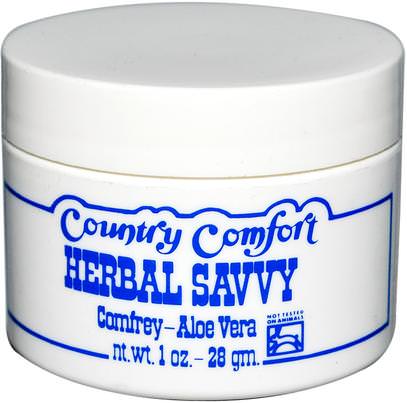 Country Comfort, Herbal Savvy, Comfrey-Aloe Vera, 1 oz (28 g) ,الأعشاب، السنفيتون، حفاضات، كريمات حفاضات