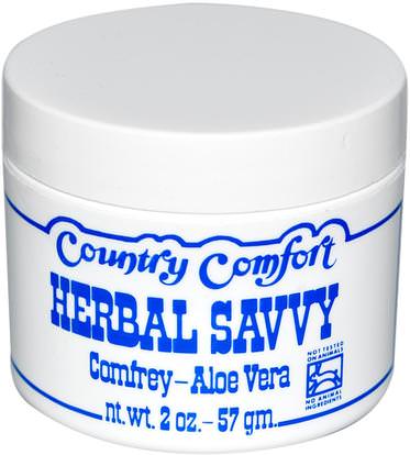 Country Comfort, Herbal Savvy, Comfrey- Aloe Vera, 2 oz (57 g) ,الأعشاب، السنفيتون، حفاضات، كريمات حفاضات