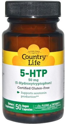 Country Life, 5-HTP, 50 mg, 50 Vegan Caps ,المكملات الغذائية، 5-هتب