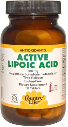 Country Life, Active Lipoic Acid, 300 mg, 60 Tablets ,المكملات الغذائية، مضادات الأكسدة، حمض الليبويك ألفا