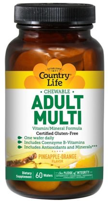 Country Life, Adult Multi, Chewable, Pineapple-Orange Flavor, 60 Wafers ,الفيتامينات، الفيتامينات