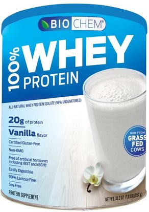 Country Life, BioChem, 100% Whey Protein, Powder, Vanilla, 30.2 oz (857 g) ,المكملات الغذائية، بروتين مصل اللبن، بيوشيم
