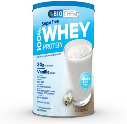 Country Life, Biochem, 100% Whey Protein, Sugar Free, Vanilla, 11.8 oz (336 g) ,المكملات الغذائية، بروتين مصل اللبن، بيوشيم
