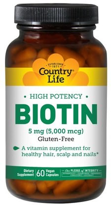 Country Life, Biotin, High Potency, 5 mg, 60 Vegan Caps ,الفيتامينات، البيوتين