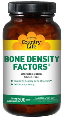 Country Life, Bone Density Factors, Includes Boron, 200 Tablets ,المكملات الغذائية، والمعادن، البورون