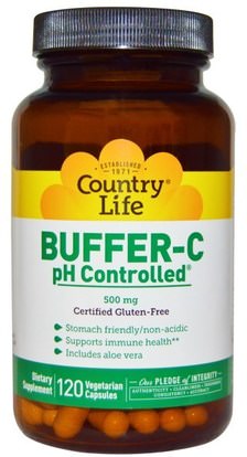 Country Life, Buffer-C, pH Controlled, 500 mg, 120 Veggie Caps ,الفيتامينات، فيتامين ج مخزنة