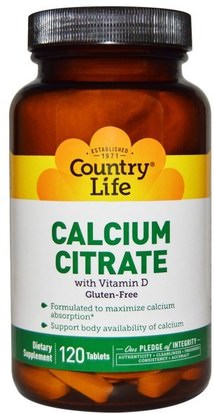 Country Life, Calcium Citrate With Vitamin D, 120 Tablets ,المكملات الغذائية، المعادن، سيترات الكالسيوم