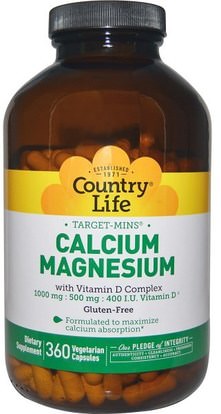 Country Life, Calcium Magnesium, with Vitamin D Complex, 360 Veggie Caps ,الفيتامينات، المكملات الغذائية، المعادن