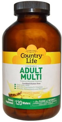 Country Life, Adult Multi, Chewable, Pineapple-Orange Flavor, 120 Wafers ,الفيتامينات، الفيتامينات