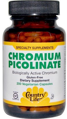 Country Life, Chromium Picolinate, 200 Veggie Caps ,المكملات الغذائية، المعادن، بيكولينات الكروم