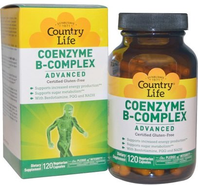 Country Life, Coenzyme B-Complex, Advanced, 120 Vegetarian Capsules ,والفيتامينات، وفيتامين ب المعقدة، المركب ب المركب