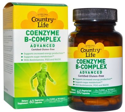 Country Life, Coenzyme B-Complex, Advanced, 60 Vegetarian Capsules ,والفيتامينات، وفيتامين ب المعقدة، المركب ب المركب