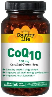 Country Life, CoQ10, 100 mg, 120 Vegan Softgels ,المكملات الغذائية، أنزيم q10، coq10