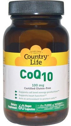 Country Life, CoQ10, 100 mg, 60 Vegan Caps ,المكملات الغذائية، أنزيم q10، coq10