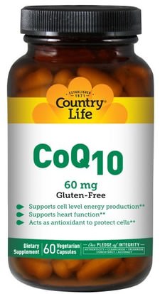 Country Life, CoQ10, 60 mg, 60 Veggie Caps ,المكملات الغذائية، أنزيم q10، coq10 60 ملغ
