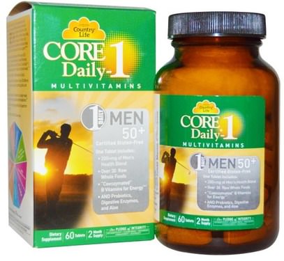 Country Life, Core Daily-1, Multivitamins, Men 50+, 60 Tablets ,الفيتامينات، الرجال الفيتامينات